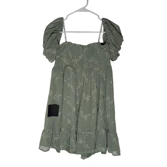 Lulus Cutest Icon Sage Green Embroidered Off-the-Shoulder Mini Dress Size Lg NWT - Picture 6 of 6